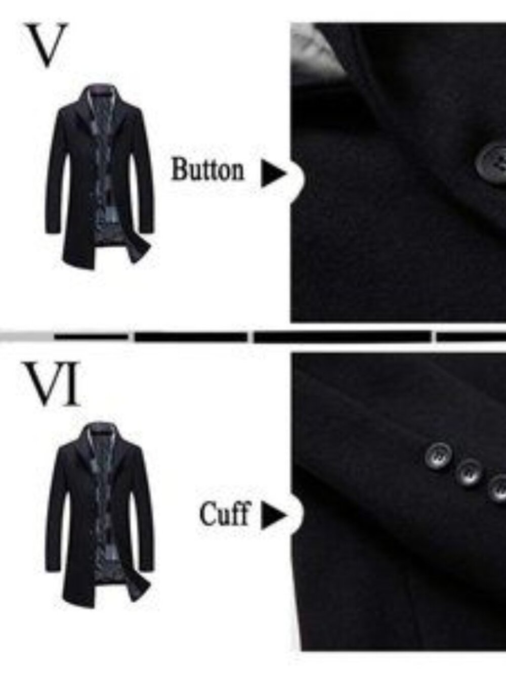 Aptro Men's Wool Trench Coat Winter Business Jacket Overcoat With Scarf- Black - Picture 5 of 6